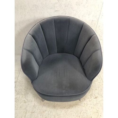 250 - Tub Chair, modern padded Tub Chair with fluted scallop back on chrome legs upholstered in grey faux ... 