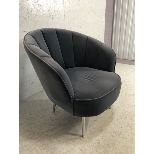 250 - Tub Chair, modern padded Tub Chair with fluted scallop back on chrome legs upholstered in grey faux ... 