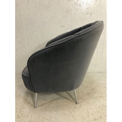 250 - Tub Chair, modern padded Tub Chair with fluted scallop back on chrome legs upholstered in grey faux ... 