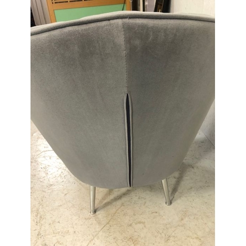 250 - Tub Chair, modern padded Tub Chair with fluted scallop back on chrome legs upholstered in grey faux ... 