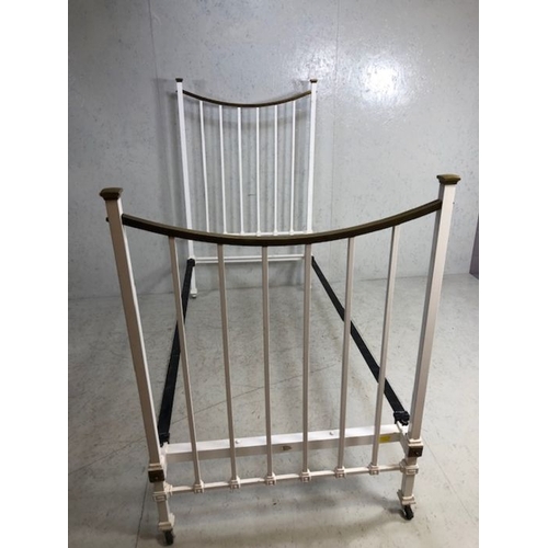 259 - Single Bed Frame,  Edwardian style single metal bed frame, white finish with brass detailed head and... 