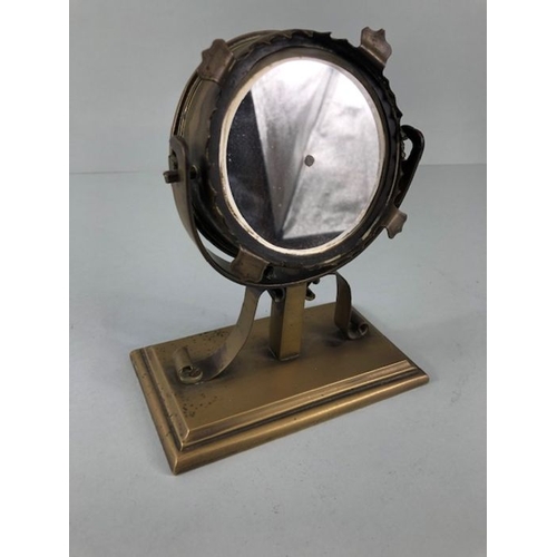 260 - Military interest, Trench art mirror on stand made from shell case, 2 brass pots and a brass ink wel... 