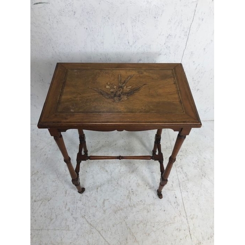 265 - Antique furniture, 19th century occasional table with marquetry top bearing the design of a swallow ... 