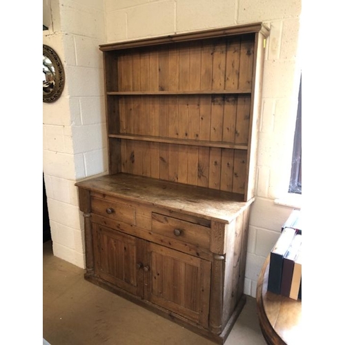 269 - Pine dresser with shelves over, two drawers and cupboard under, approx 126cm x 49cm x 190cm tall