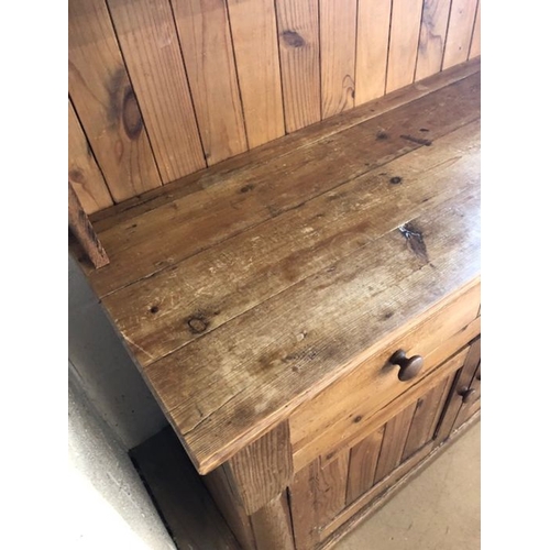 269 - Pine dresser with shelves over, two drawers and cupboard under, approx 126cm x 49cm x 190cm tall