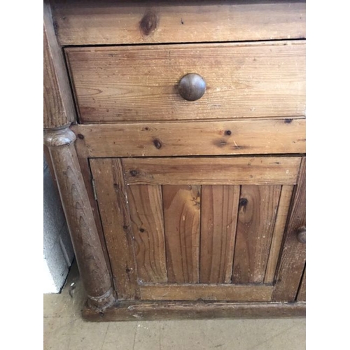 269 - Pine dresser with shelves over, two drawers and cupboard under, approx 126cm x 49cm x 190cm tall