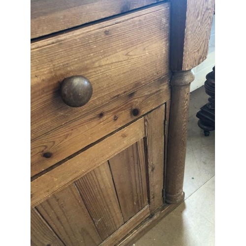 269 - Pine dresser with shelves over, two drawers and cupboard under, approx 126cm x 49cm x 190cm tall