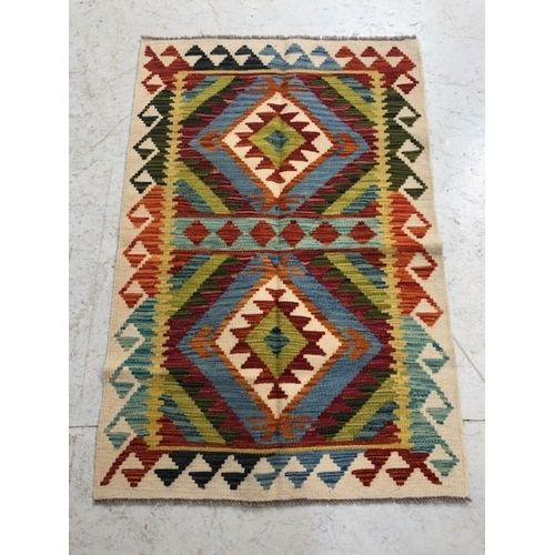 271 - Oriental Rug, Hand Knotted Wool Chobi Kilim with geometric pattern Approximately 120 x 79cm