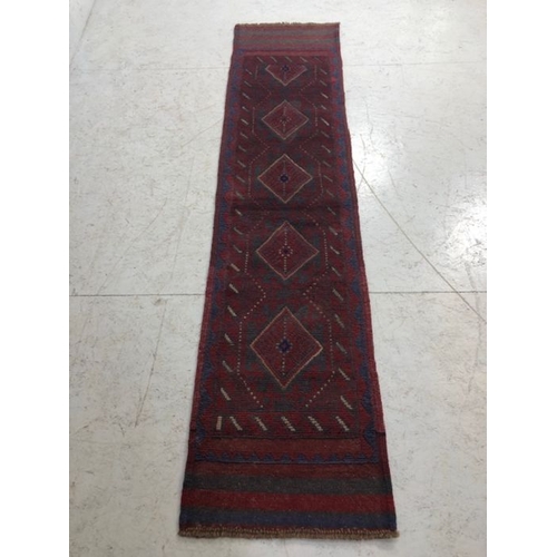 272 - Oriental rug, Hand knotted wool  Meshwani Runner with geometric pattern, approximately 227 x 53cm.