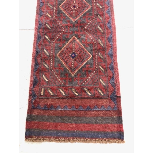 272 - Oriental rug, Hand knotted wool  Meshwani Runner with geometric pattern, approximately 227 x 53cm.