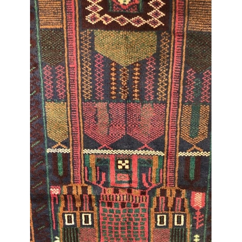 273 - Oriental Rug, Hand Knotted Wool  Old Baluchi Rug with geometric design approximately 136 x 79cm.