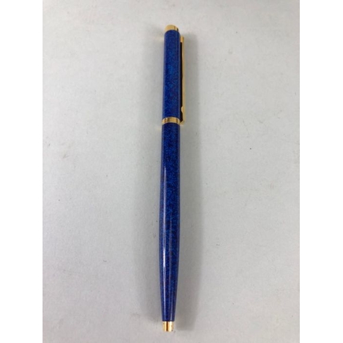 275 - Dunhill Pen , Blue stardust slim line  ball point pen with gilt mounts in box and slip case with boo... 