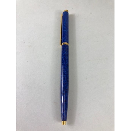 275 - Dunhill Pen , Blue stardust slim line  ball point pen with gilt mounts in box and slip case with boo... 