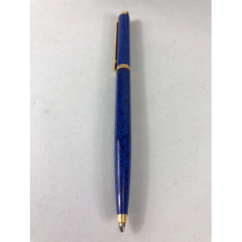 275 - Dunhill Pen , Blue stardust slim line  ball point pen with gilt mounts in box and slip case with boo... 