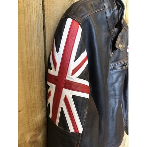 311 - Vintage Clothing , 1 leather biker style jacket with union flag design on shoulders, labelled size l... 