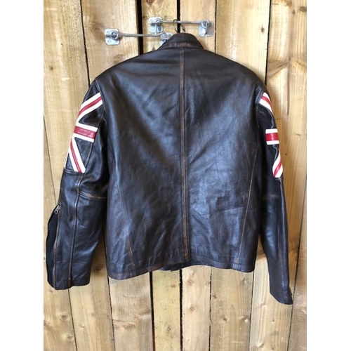 311 - Vintage Clothing , 1 leather biker style jacket with union flag design on shoulders, labelled size l... 