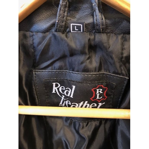 311A - Vintage Clothing , 1 black leather biker style jacket, labelled size large