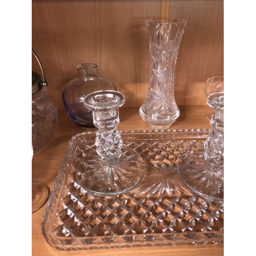 312 - Glass Ware, a quantity of antique and vintage glass wares, to include decanters, dressing table set,... 