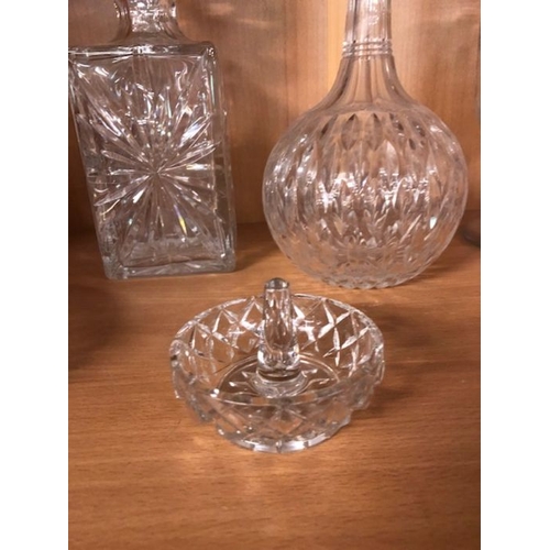 312 - Glass Ware, a quantity of antique and vintage glass wares, to include decanters, dressing table set,... 