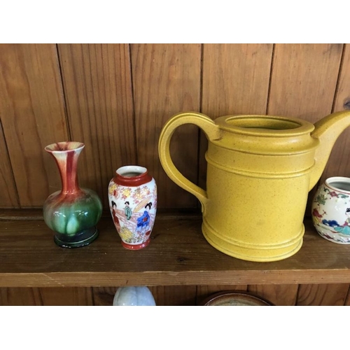 313 - miscellaneous china, a quantity of ceramic items to include, salt glazed pot, candle sticks, a bell ... 