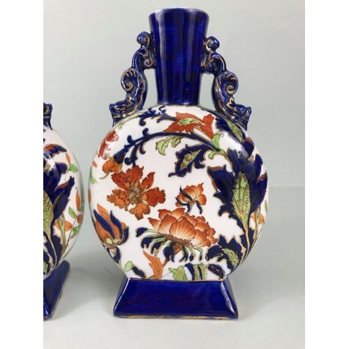 314 - Antique China, a pair of Ridgeways Fantasia flask vases  approximately 22cm high