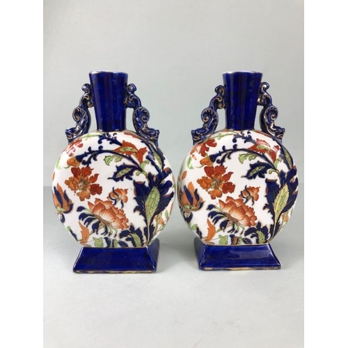 314 - Antique China, a pair of Ridgeways Fantasia flask vases  approximately 22cm high