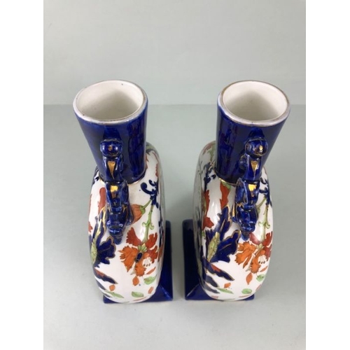 314 - Antique China, a pair of Ridgeways Fantasia flask vases  approximately 22cm high