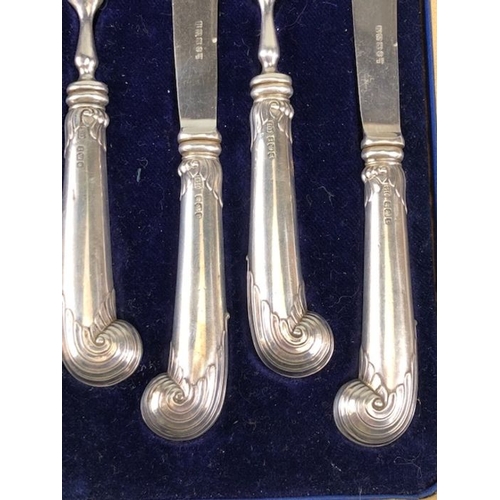 32 - Fully hallmarked twelve piece Silver handled (EPNS blades) fruit knife and forks by makers Harrison ... 