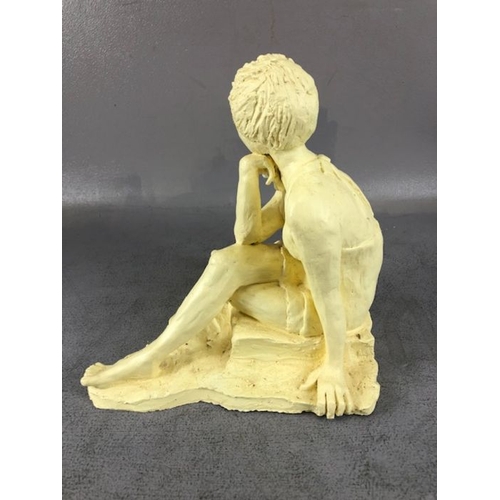 320 - Art sculpture interest, two clay maquette statues of women siting on the floor  one with a bronze pa... 