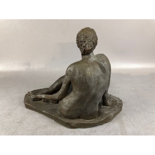 320 - Art sculpture interest, two clay maquette statues of women siting on the floor  one with a bronze pa... 