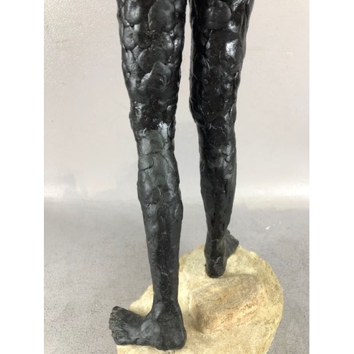 322 - Art Sculpture interest, a maquette clay sculpture of a naked man standing with his hands behind his ... 