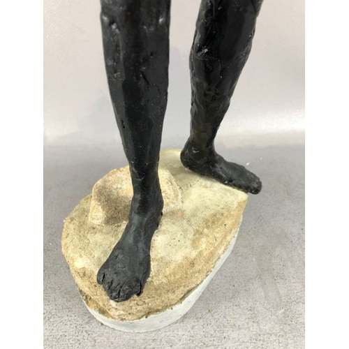 322 - Art Sculpture interest, a maquette clay sculpture of a naked man standing with his hands behind his ... 