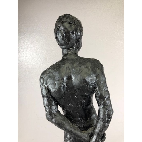 322 - Art Sculpture interest, a maquette clay sculpture of a naked man standing with his hands behind his ... 