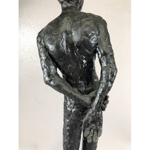 322 - Art Sculpture interest, a maquette clay sculpture of a naked man standing with his hands behind his ... 