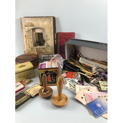 338 - Collectors items a miscellaneous selection of items to include vintage sewing items , vintage tins, ... 