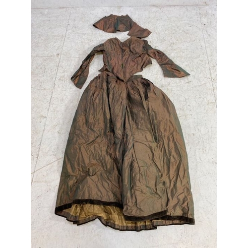 346 - Vintage clothing, 2 Victorian dresses one being a bronze iridescent taffeta skirt with boned bodice ... 