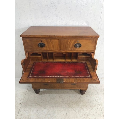 347 - Satinwood chest / secretaire with drop down writing desk and four drawers, approx 91cm x 45cm x 107c... 