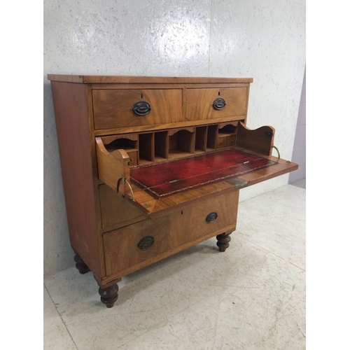 347 - Satinwood chest / secretaire with drop down writing desk and four drawers, approx 91cm x 45cm x 107c... 