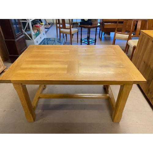 353 - Contemporary polished oak dining table, with stretcher, approx 135cm x 89cm x 75cm tall