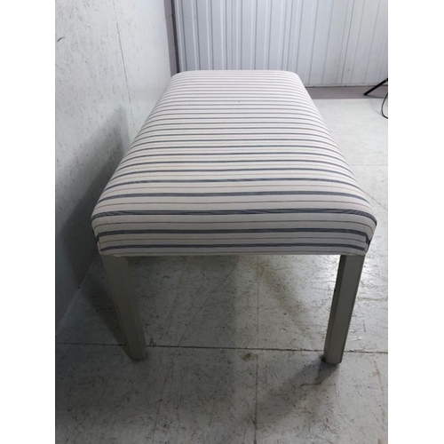 355 - Modern Ottoman seat, upholstered in ticking style fabric on painted legs approximately 120cm x 60cm ... 