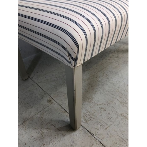 355 - Modern Ottoman seat, upholstered in ticking style fabric on painted legs approximately 120cm x 60cm ... 