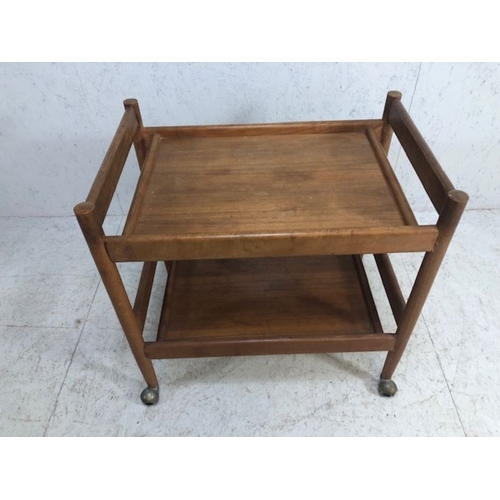 356 - Mid Century two-tier tea trolley on original castors, approx 75cm x 50cm x 75cm