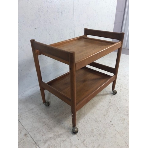 356 - Mid Century two-tier tea trolley on original castors, approx 75cm x 50cm x 75cm