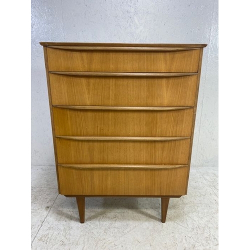 359 - Mid Century flight of five drawers (chest of drawers), on tapering legs