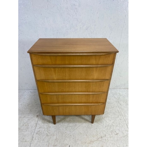 359 - Mid Century flight of five drawers (chest of drawers), on tapering legs