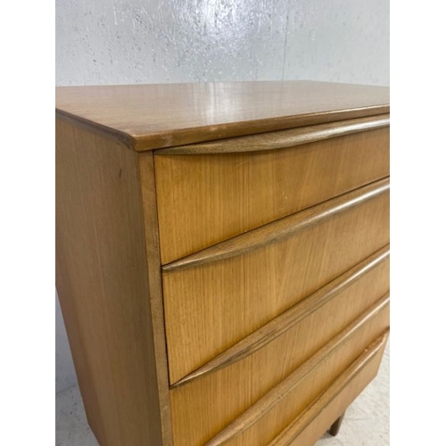 359 - Mid Century flight of five drawers (chest of drawers), on tapering legs