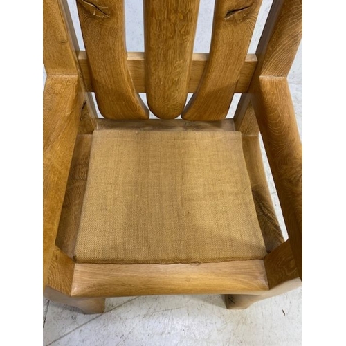 363 - Large heavy Gothic wooden throne chair with padded seat, approx 66cm x 72cm x 155cm tall