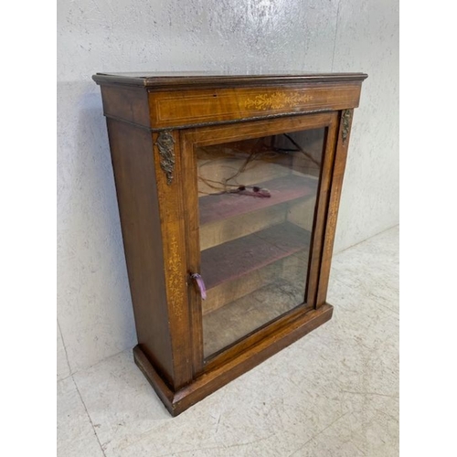 372 - Edwardian inlaid two shelf bookcase or display case, large glass fronted door, original key, approx ... 