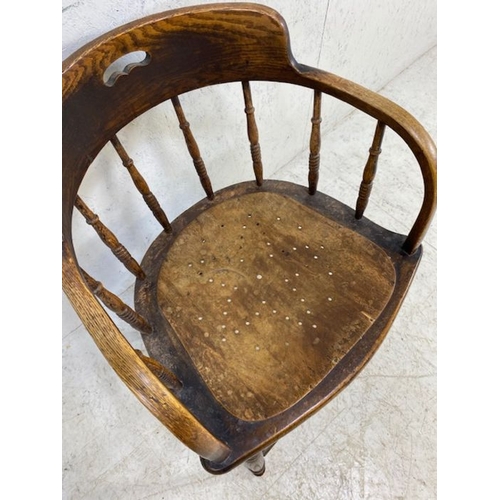 387 - Smokers or elbow chair with turned spindles and pierced seat