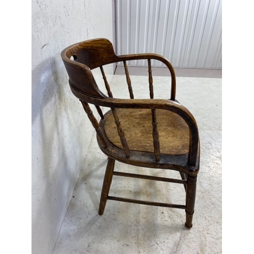 387 - Smokers or elbow chair with turned spindles and pierced seat